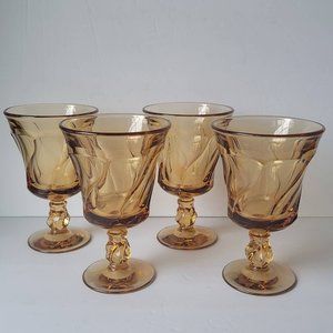 Fostoria Jamestown Amber Glass Water Goblet Set of 4